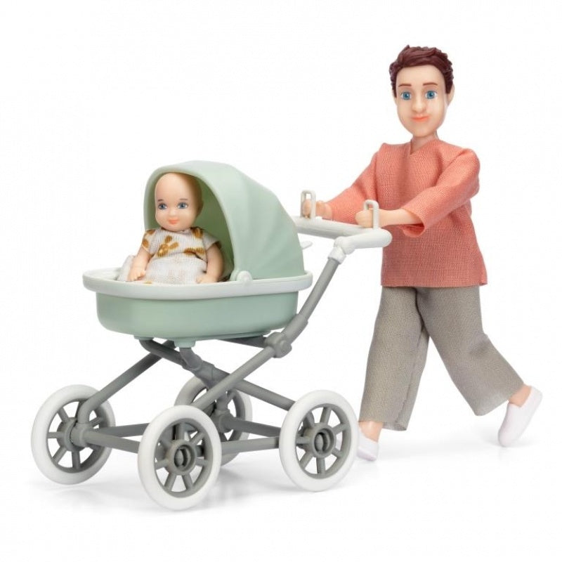 Lundby Man met Kinderwagen en Baby