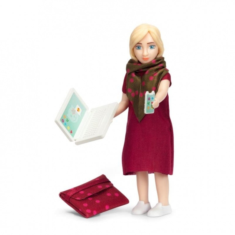 Lundby Poppenhuis Vrouw met Laptop en Rode Tas 2