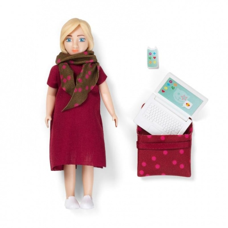 Lundby Poppenhuis Vrouw met Laptop en Rode Tas