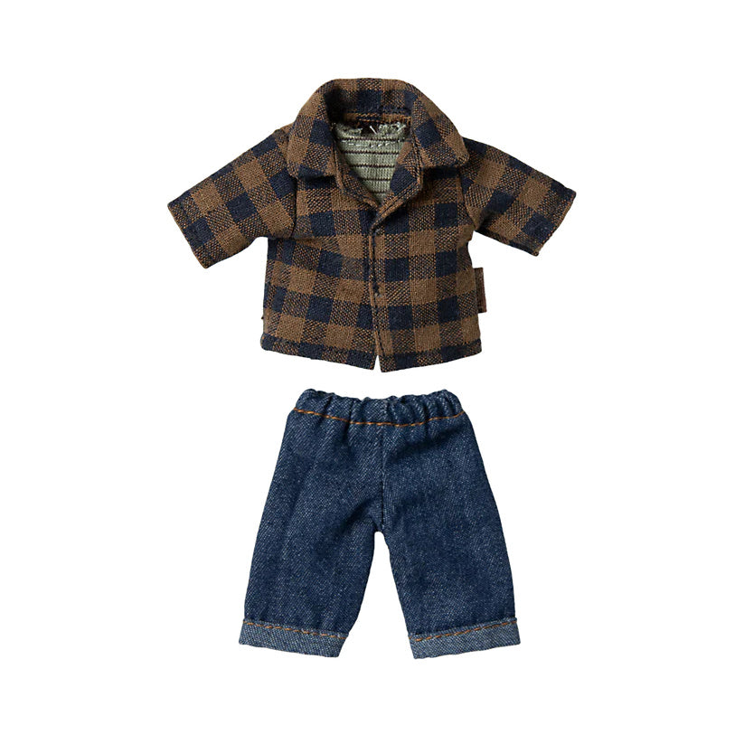 Maileg Bruin Geruit Shirt met Broek Vader Muis 17-5310-00_1